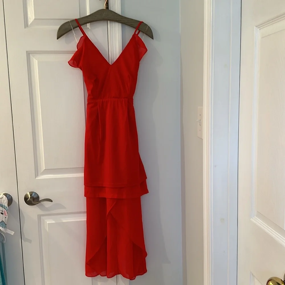 TD by True Decadence Petite Frill Detail High Low MIDI Dress with Strappy Back